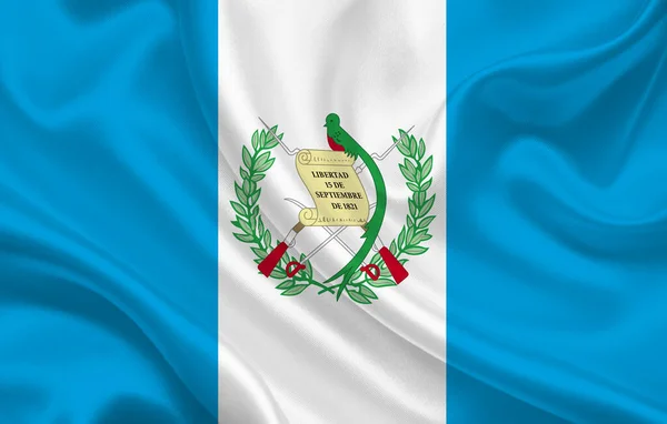 Прапор Гватемали Хвилястій Шовковій Тканині Тло Панорами Ілюстрація — стокове фото