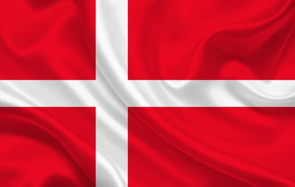 Drapeau Danemark Sur Fond Tissu Soie Ondulé Panorama Illustration — Photo