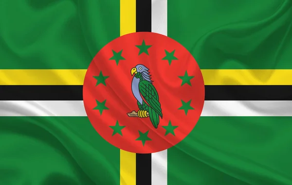 Флаг Доминики Волнистом Шелковом Фоне Иллюстрация — стоковое фото