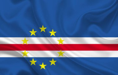 Dalgalı ipek kumaş arka plan panoramasında Cape Verde ülke bayrağı - illüstrasyon