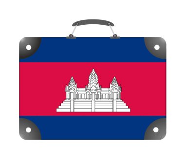 Kamboçya bayrağı beyaz arka planda bir seyahat valizi şeklinde - illüstrasyon