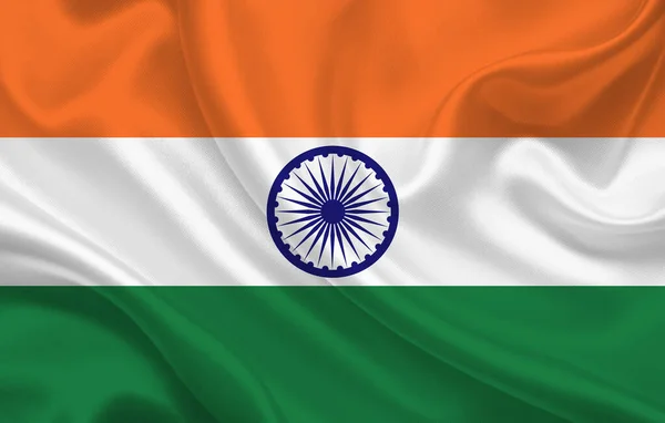 Flagga Indien Land Vågigt Silke Tyg Bakgrund Panorama Illustration — Stockfoto