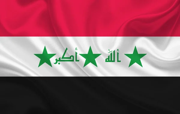 Прапор Іраку Хвилястій Шовковій Тканині Тло Панорама Ілюстрація — стокове фото