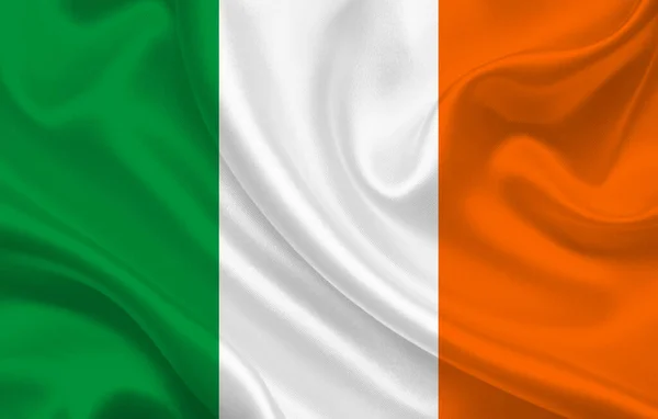 Zászló Írország Ország Hullámos Selyem Szövet Háttér Panoráma Illusztráció — Stock Fotó