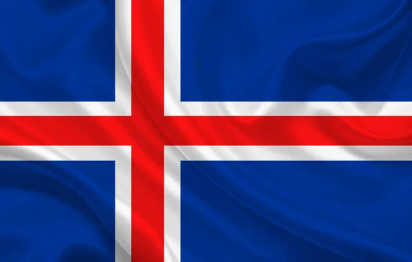 Island Flagge Auf Welligem Seidenstoff Hintergrundpanorama Illustration — Stockfoto