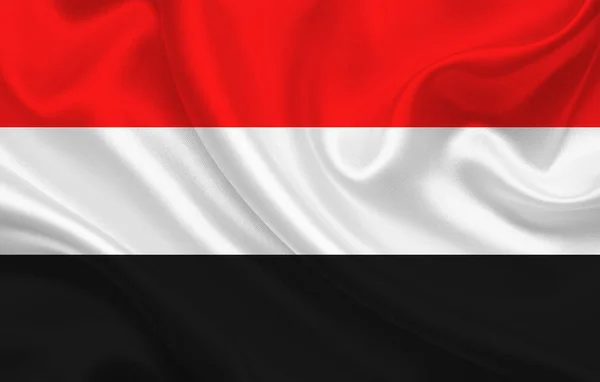 Jemen Flagge Auf Welligem Seidenstoff Hintergrundpanorama Illustration — Stockfoto