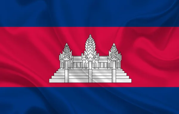 Cambodja Land Flag Bølget Silke Stof Baggrund Panorama Illustration - Stock-foto