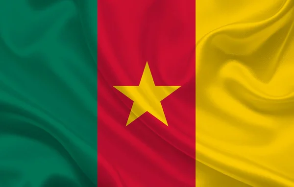 Bandera Camerún Sobre Tela Seda Ondulada Panorama Fondo Ilustración —  Fotos de Stock