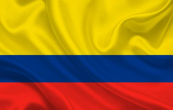 Прапор Колумбії Хвилястій Шовковій Тканині Тло Панорама Ілюстрація — стокове фото