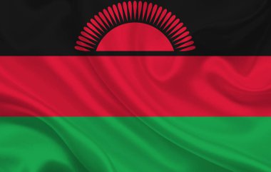 Dalgalı ipek kumaş arka plan panoramasında Malavi ülke bayrağı - illüstrasyon