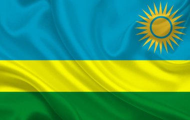 Dalgalı ipek kumaş arka plan panoramasında Ruanda bayrağı - illüstrasyon