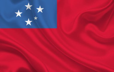 Dalgalı ipek kumaş arka plan panoramasında Samoa ülke bayrağı - illüstrasyon