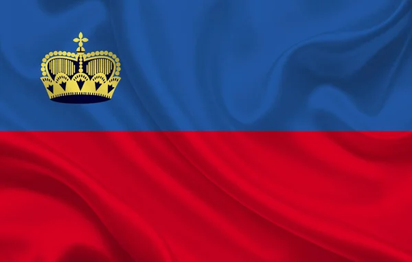 Flaga Kraju Liechtenstein Falistej Jedwabnej Tkaninie Tle Panorama Ilustracja — Zdjęcie stockowe