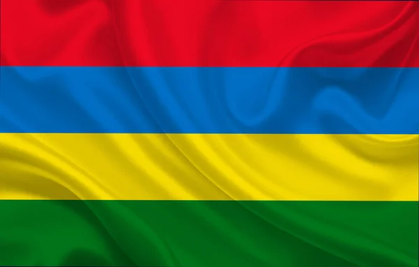 Mauritius Bandiera Paese Sfondo Ondulato Tessuto Seta Panorama Illustrazione — Foto Stock