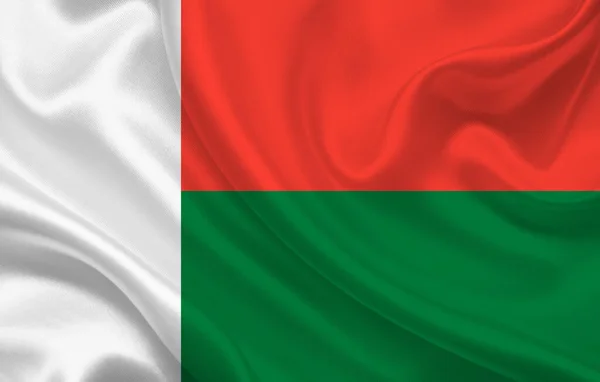 Bandeira País Madagascar Tecido Seda Ondulado Panorama Fundo Ilustração — Fotografia de Stock