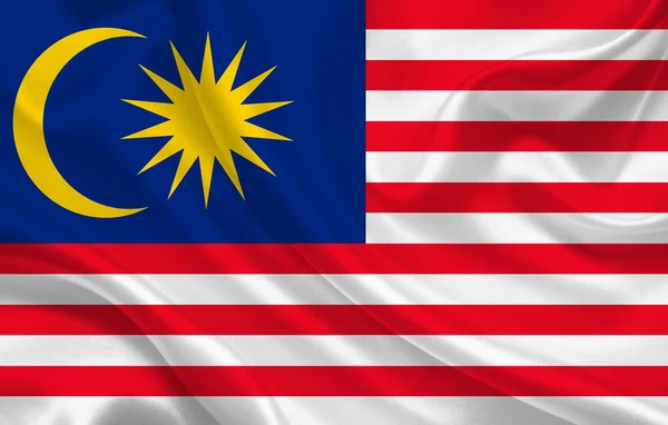 Bendera Negara Malaysia Pada Latar Belakang Kain Sutra Bergelombang Panorama — Stok Foto