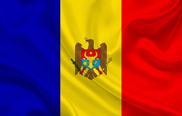 Bandeira País Moldávia Pano Fundo Ondulado Seda Panorama Ilustração — Fotografia de Stock