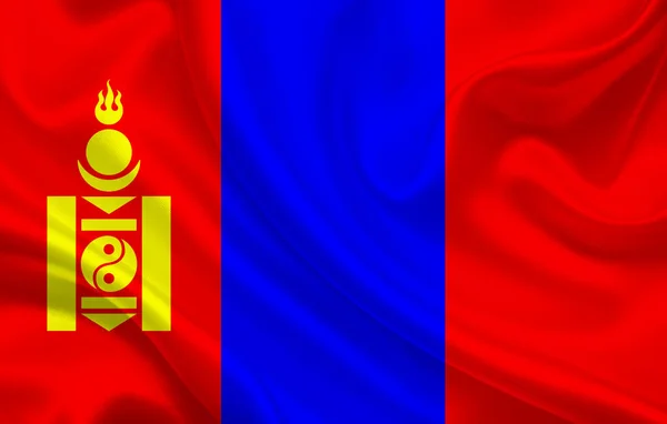 Bandeira País Mongólia Tela Seda Ondulada Panorama Fundo Ilustração — Fotografia de Stock