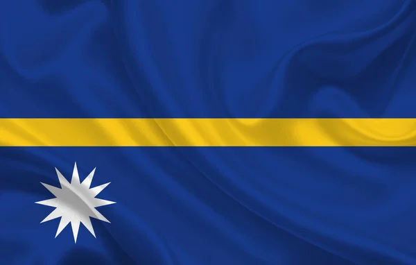 Bendera Negara Nauru Pada Latar Belakang Kain Sutra Bergelombang Panorama — Stok Foto