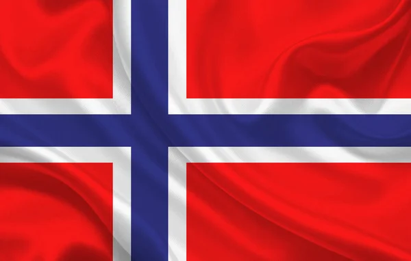 Dalgalı Ipek Kumaş Arka Plan Panoramasında Norveç Bayrağı Illüstrasyon — Stok fotoğraf