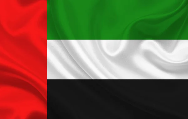 波纹丝织物背景全景上的阿联酋国旗 — 图库照片