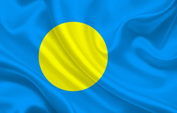 Palau Země Vlajky Vlnité Hedvábí Tkaniny Pozadí Panorama Ilustrace — Stock fotografie