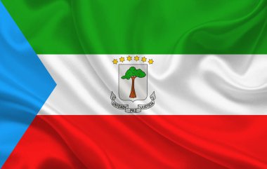 Dalgalı ipek kumaş arka plan panoramasında Ekvator Ginesi bayrağı - illüstrasyon