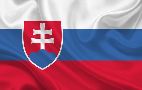 Прапор Словаччини Хвилястому Шовковому Тлі Панорама — стокове фото