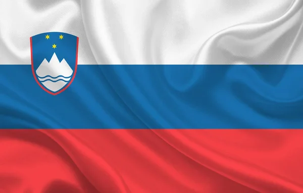 Державний Прапор Словенії Хвилястій Шовковій Тканині Тло Панорама Ілюстрація — стокове фото