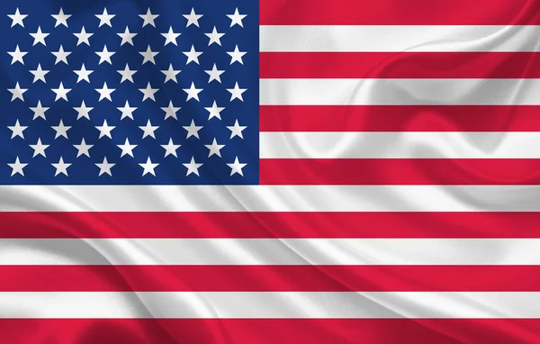 波状の絹の生地の背景のパノラマ上の米国の国旗 イラスト — ストック写真