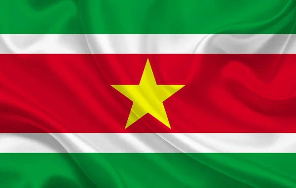 Bandera Del País Surinam Sobre Fondo Panorámico Tela Seda Ondulada —  Fotos de Stock