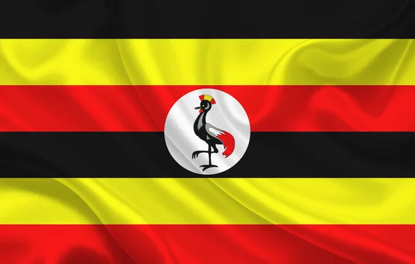 Bendera Negara Uganda Pada Latar Belakang Kain Sutra Bergelombang Panorama — Stok Foto