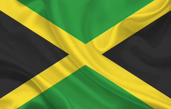 波状の絹の生地の背景のパノラマにジャマイカの国旗 イラスト — ストック写真