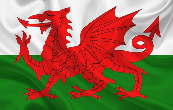 Wales Land Vlag Golvende Zijde Stof Achtergrond Panorama Illustratie — Stockfoto