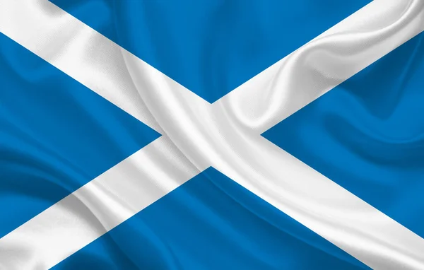 Bandera Escocia Sobre Tela Seda Ondulada Panorama Fondo Ilustración — Foto de Stock