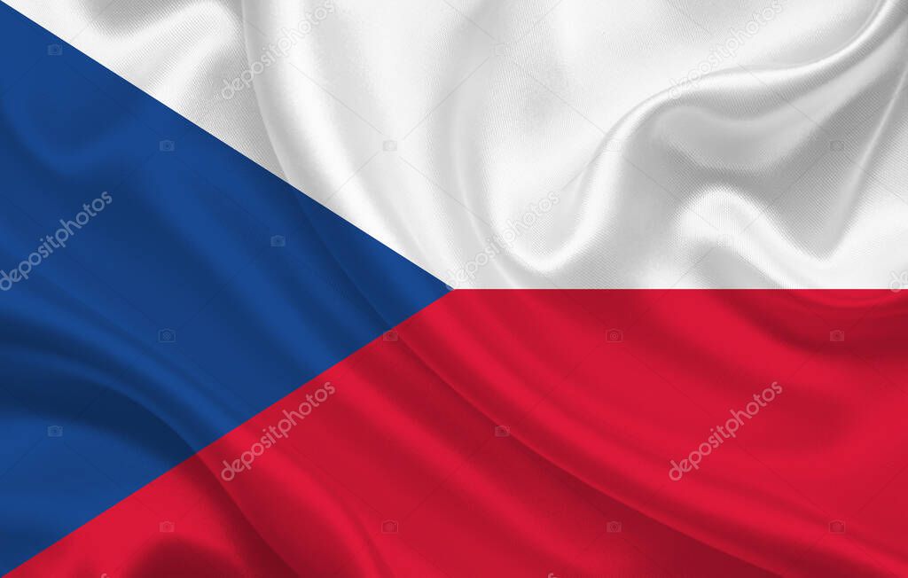 Czech Republic flag on wavy silk fabric background panorama - illustration