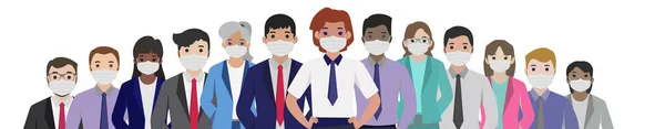 Grupo Personas Con Máscaras Médicas Estériles Ilustración Vectorial — Archivo Imágenes Vectoriales