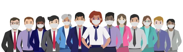 Ομάδα Ανθρώπων Αποστειρωμένες Ιατρικές Μάσκες Vector Illustration — Διανυσματικό Αρχείο