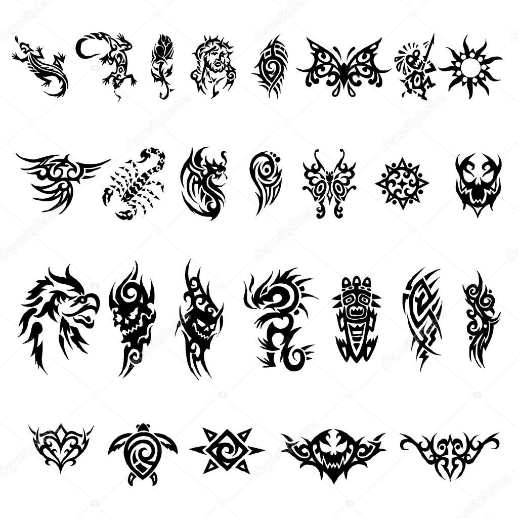 Set of different themes for tattoos - Vector illustration