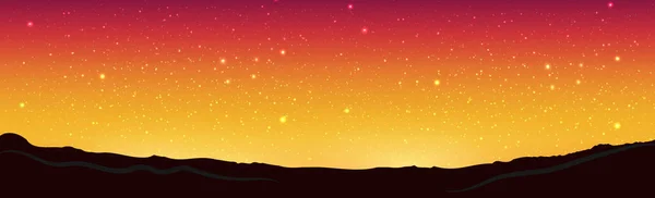 Красивое Звездно Красно Желтое Небо Фоне Гор Иллюстрация — стоковый вектор