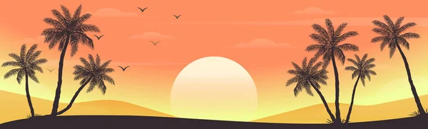 Zachód Słońca Plaży Palmami Ilustracja — Wektor stockowy