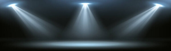 Белый и черный панорамный фон с белыми прожекторами - векторная иллюстрация