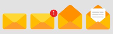 Kuryelerden gelen zarf içeren dört simge - Vektör illüstrasyonu