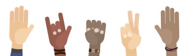 Farklı ırktan insanların el hareketleri - Vektör illüstrasyonu