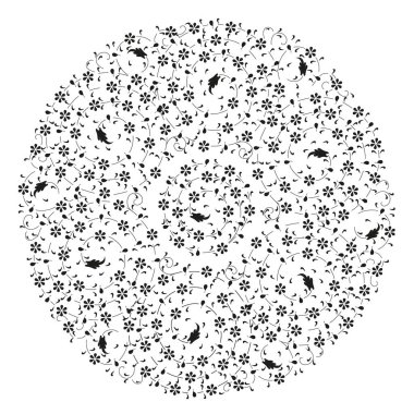 Siyah desenler beyaz arkaplan üzerinde bir çember içinde toplanır - Vektör illüstrasyonu