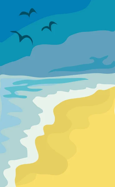 一个阳光充足的沙滩和蓝色海的图解 — 图库矢量图片