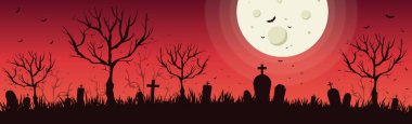 Korkunç kasvetli gece, ay ışığında terk edilmiş mezarlık.