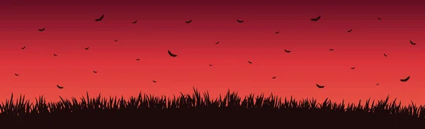 Viele Fledermäuse Auf Einem Leuchtend Roten Sonnenuntergang Illustration — Stockvektor