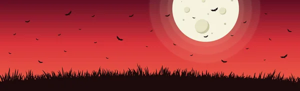 许多蝙蝠在明亮的红色日落上 — 图库矢量图片