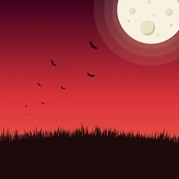 Many Bats Bright Red Sunset Illustration — Stock Vector